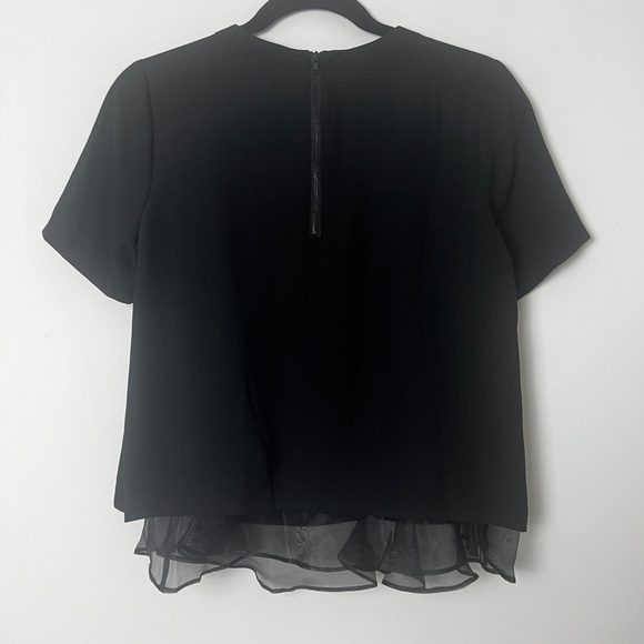 NEW ASOS Black Chiffon Ruffle Hem Short Sleeve Feminine Blouse Top US 4 - Picture 4 of 10